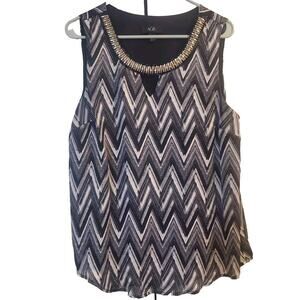 AGB Top Sleeveless Womens XL  Black Silver Chevron Embellished Flowy Cutout